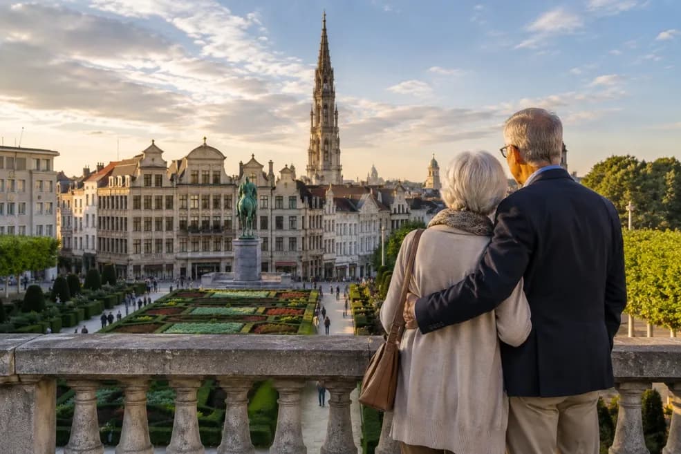View from the Mont des Arts, the museum district of Brussels, towards the old town